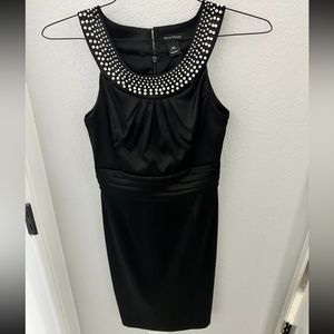 Black slim formal dress with pearls